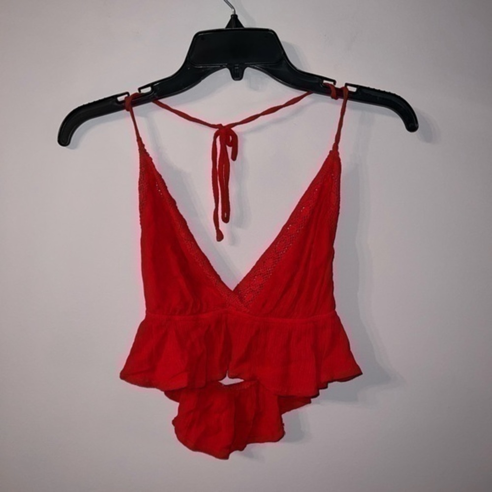 Red lacey crop top small